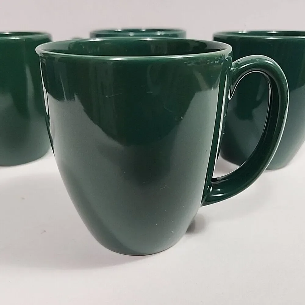 SET OF 4 Corelle Stoneware Dark Green Mugs/Cups Made In Thailand